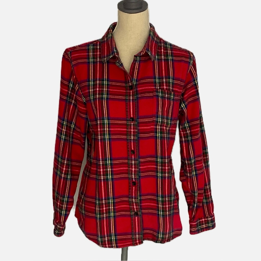 L.L. Bean Women's Scotch Plaid Flannel Shirt‎ Relaxed Large Red Green